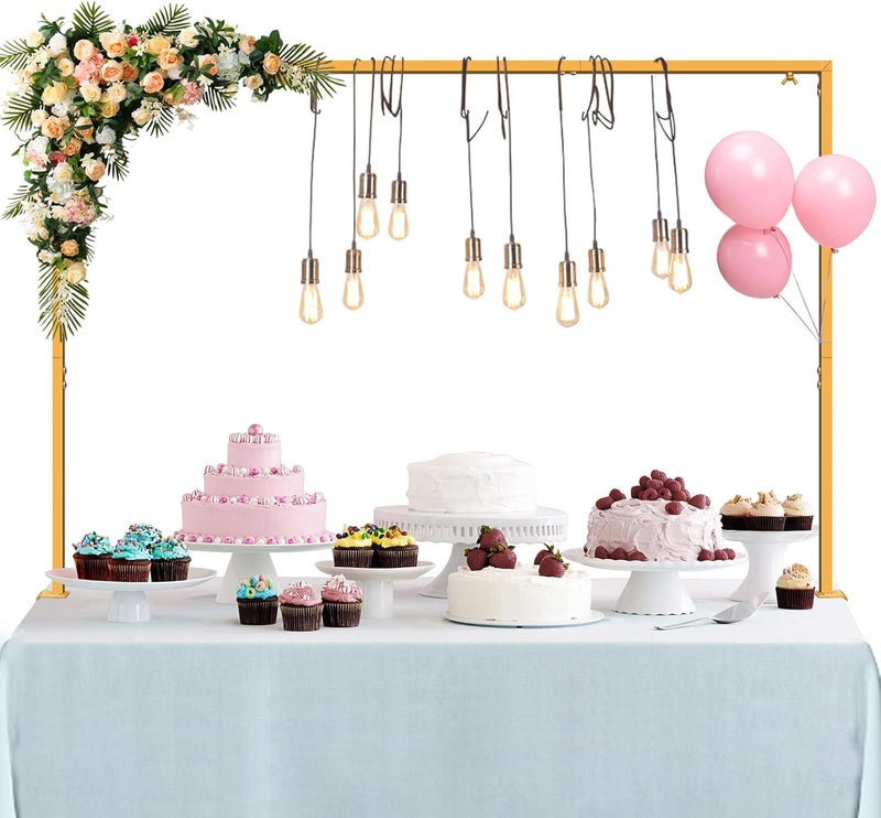 XJar Over The Table Rod Stand with Clamps, Adjustable Table Arch 27"-42" Tall, 46"-102" Length, Flower and Balloon Arch Stand for Wedding, Party, Birthday, Christmas, Halloween Decorations, Gold - Image 1